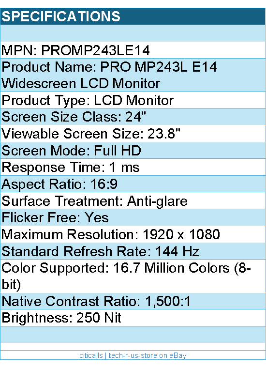 MSI PROMP243LE14 PRO MP243L E14 24" Class Full HD LCD Monitor - 16:9