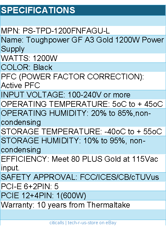 Thermaltake PS-TPD-1200FNFAGU-L TOUGHPOWER GF A3 Gold 1200 W - Power Supply