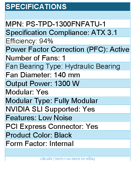 Thermaltake PS-TPD-1300FNFATU-1 Power Supply - Toughpower TF3 1300W ATX 3.1