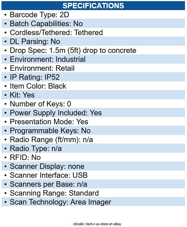 Datalogic QD2590-WHK1S-CB64 QUICKSCAN D2590,2DMPX,WHT,USB KIT SB6125