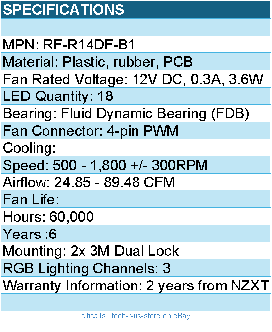 NZXT RF-R14DF-B1 F140 RGB 2x140mm Fan & Controller 12V DC Black Ratail