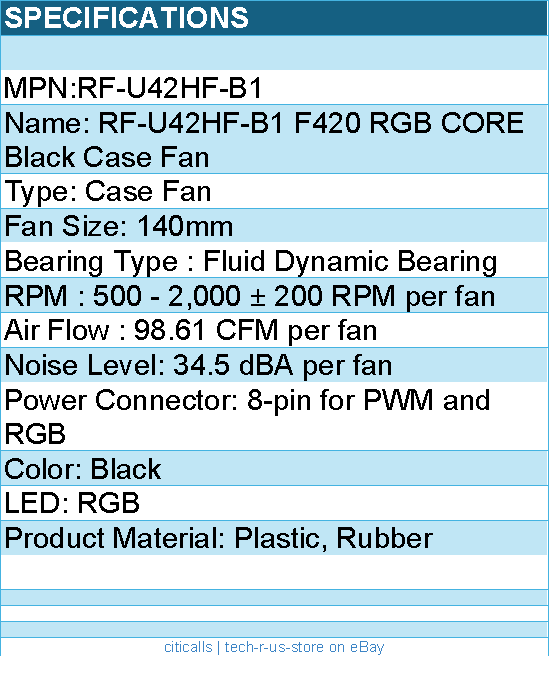 NZXT RF-U42HF-B1 Case Fan - 140mm - F420 RGB CORE Black Retail