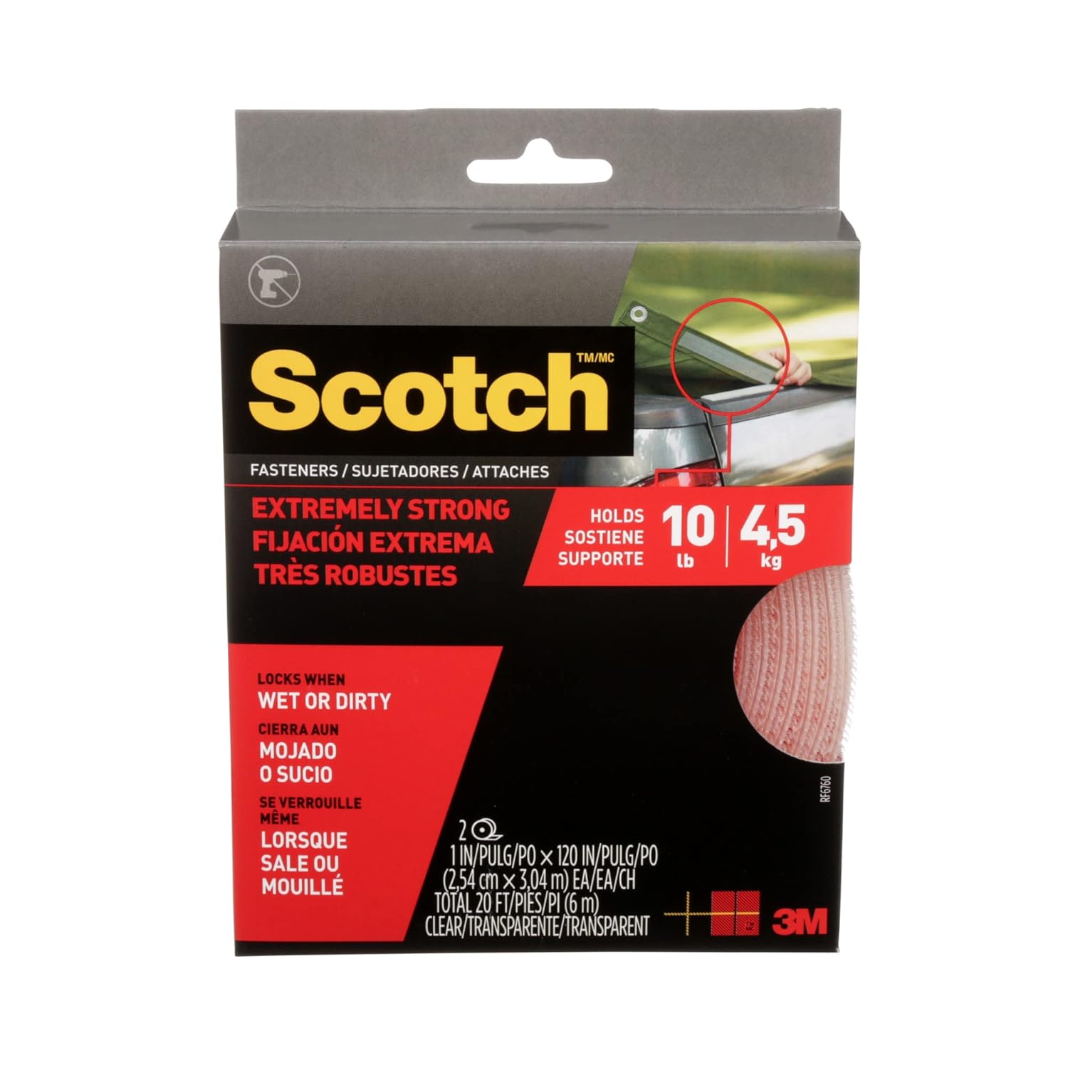 3M RF6760 Scotch Extreme Fasteners, 1" x 10', Clear - 2 Roll/Pack