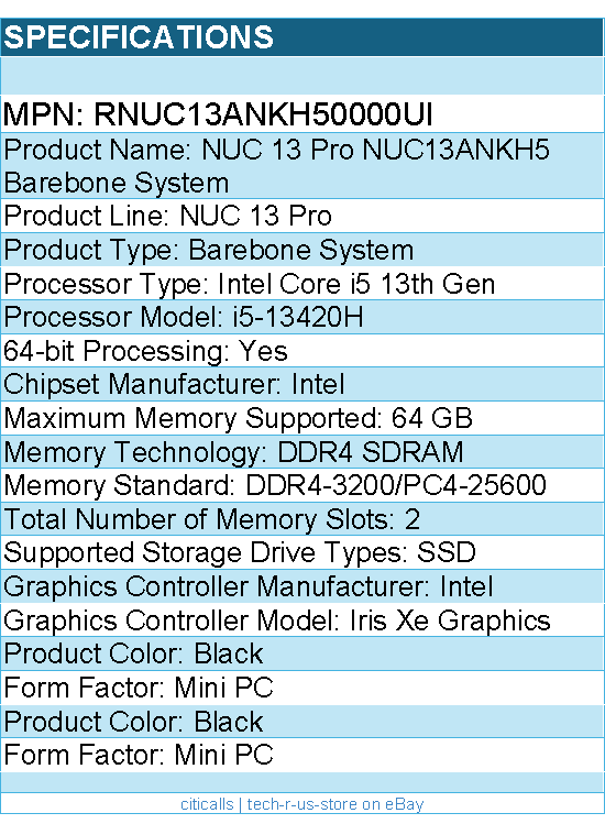 ASUS RNUC13ANKH50000UI NUC 13 Pro Barebone System - Mini PC - Intel Core i5