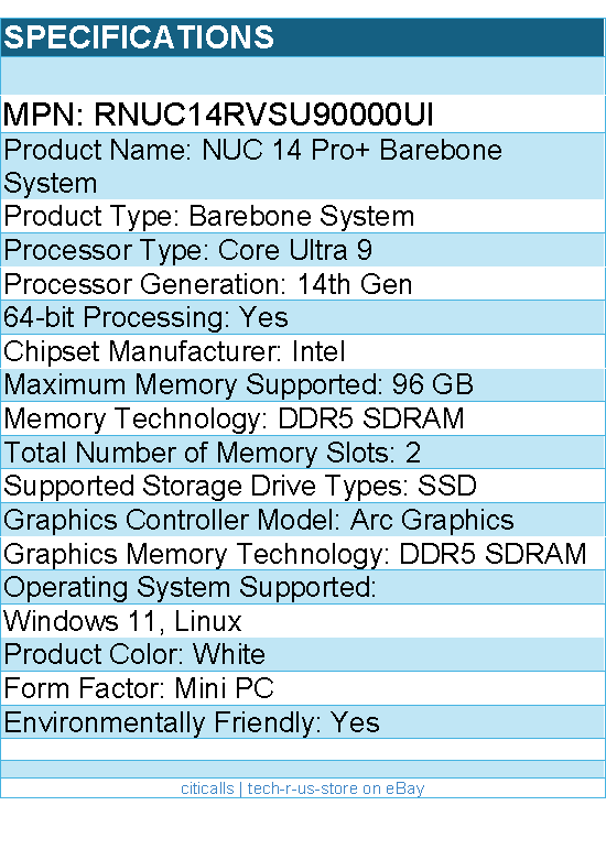 ASUS RNUC14RVSU90000UI NUC 14 Pro+ Barebone System - Mini PC - Core Ultra 9