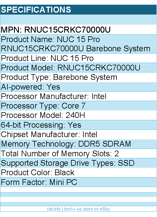ASUS RNUC15CRKC70000U NUC 15 Pro Barebone System - Mini PC - Intel Core 7