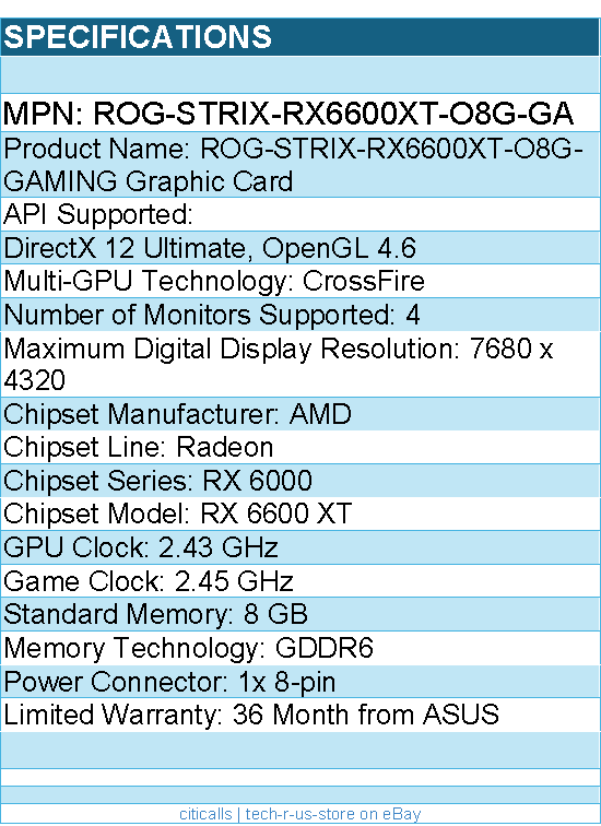 ASUS ROG-STRIX-RX6600XT-O8G-GA ROG AMD Radeon RX 6600 XT Graphic Card - 8 GB