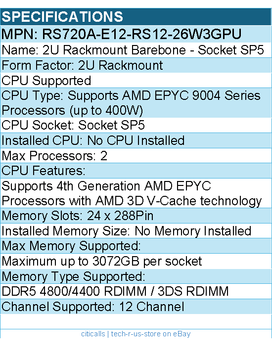 ASUS RS720A-E12-RS12-26W3GPU 2U Rackmount Barebone - Socket SP5