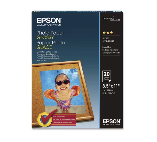 Epson S041141 Glossy Finish Photo Paper - 92 Brightness - 96% Opacity - Letter