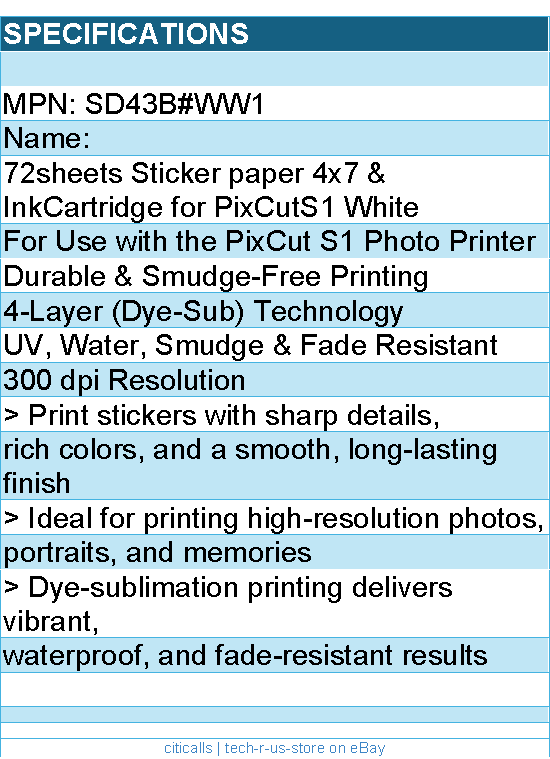 Liene SD43B#WW1 72sheets Sticker paper 4x7 & InkCartridge f PixCutS1 White