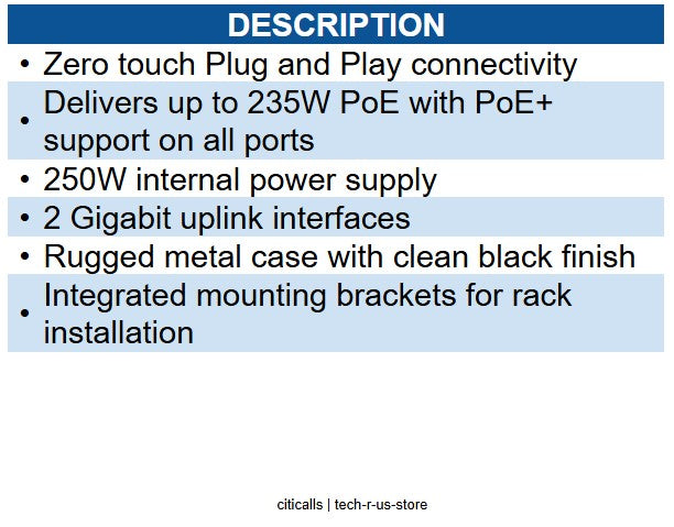 SIGNAMAX CONNECTIVITY SIG-FO-SC10030 C-100 24 Port Fast Ethernet PoEplus Lite