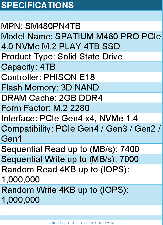 MSI SM480PN4TB SSD - SPATIUM M480 PRO PCIe 4.0 NVMe M.2 4TB PLAY Retail
