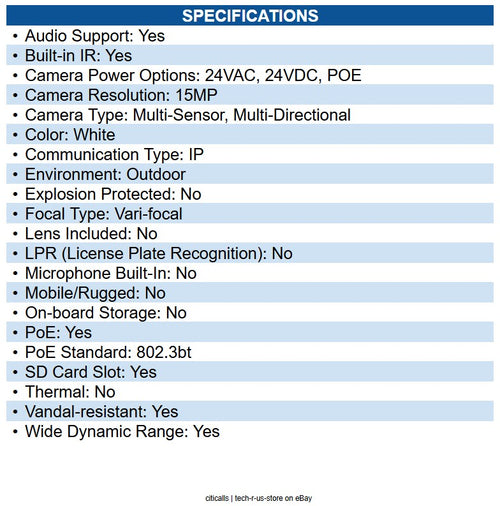 Pelco SMLE1-15V5-3H Sarix Multi Enhanced Analytics Camera Base Module 3x5MP, WDR