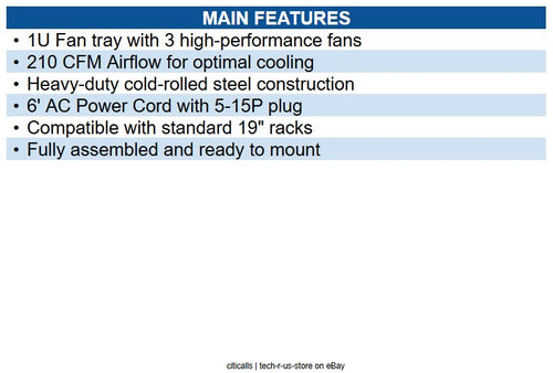 Eaton SRFAN1U SmartRack 1U Fan Tray, 3x 120V High-Performance Fans, 210 CFM