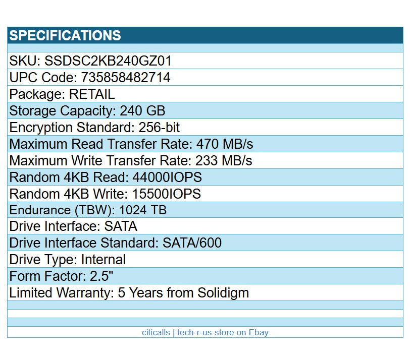 Solidigm SSDSC2KB240GZ01 D3-S4520 240GB 2.5" SSD SATA/600 256-Bit Solid State Dr