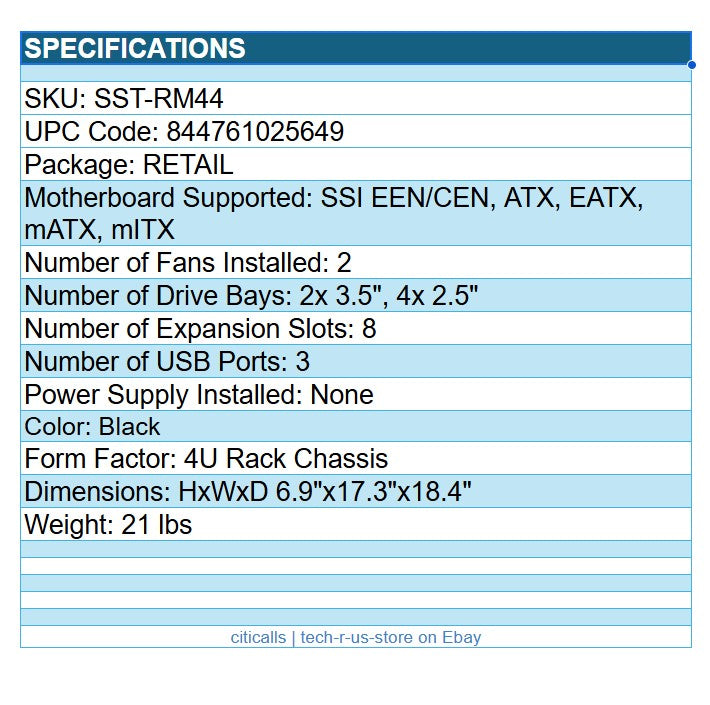 SilverStone SST-RM44 4U RackMount Server ATX Chassis Liquid Cooling Comp 4x 2.5"