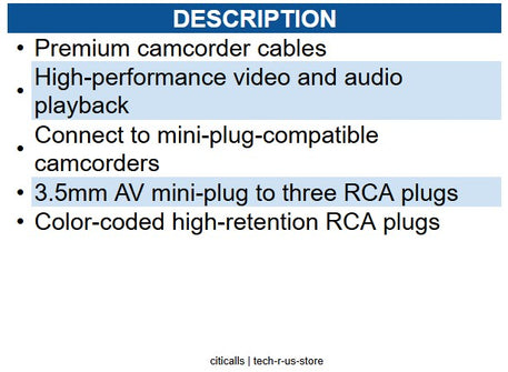 Steren ST-255-219 6' 3.5mm to 3-RCA Camcorder Cable