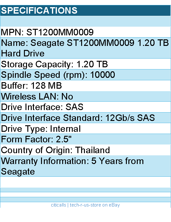 Seagate ST1200MM0009 1.20 TB Hard Drive - 2.5" Internal - SAS (12Gb/s SAS)