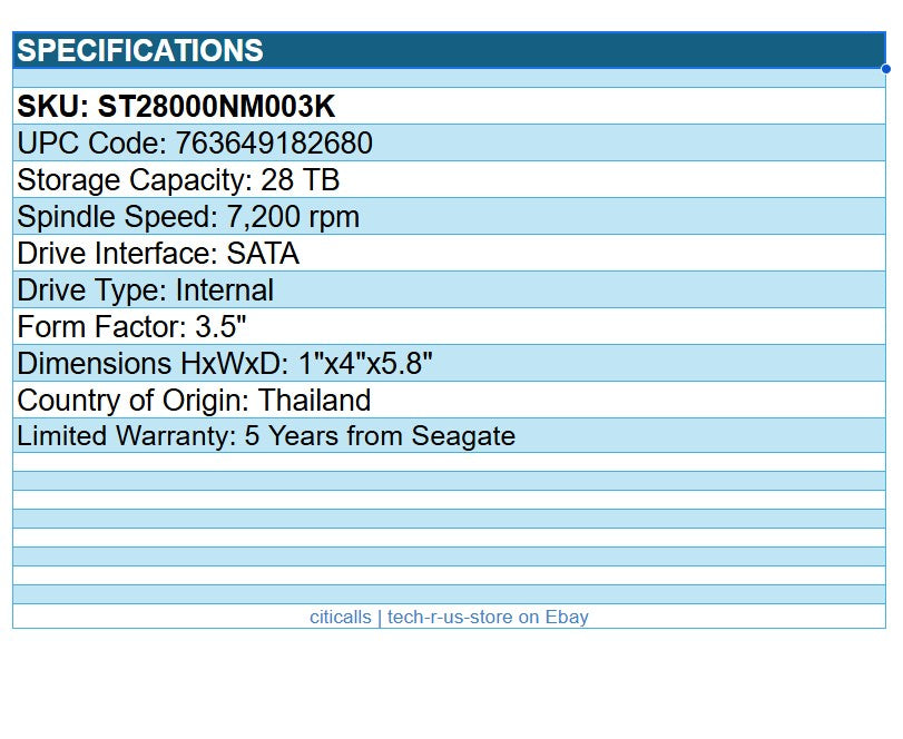 Seagate ST28000NM003K Exos M 28TB 3.5" Hard Drive SATA Hot Plug HDD 7200rpm CMR
