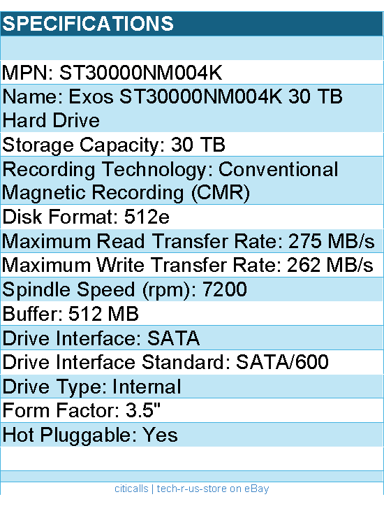 Seagate ST30000NM004K Exos 30 TB Hard Drive - SATA/600 - 3.5" Internal