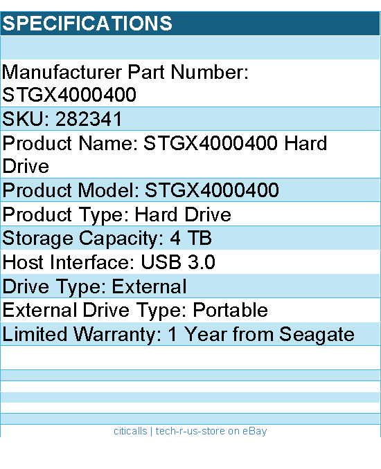 Seagate STGX4000400 4 TB Portable Hard Drive - External - USB 3.0