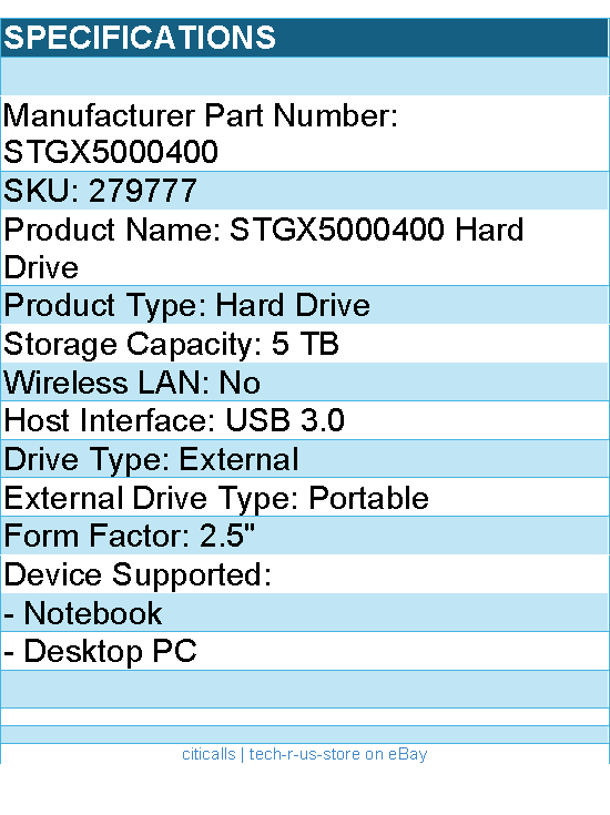 Seagate STGX5000400 5 TB Portable Hard Drive - 2.5" External