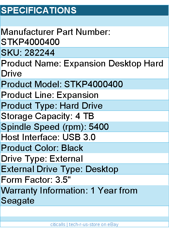 Seagate STKP4000400 Expansion 4 TB Desktop Hard Drive - 3.5" External - Black