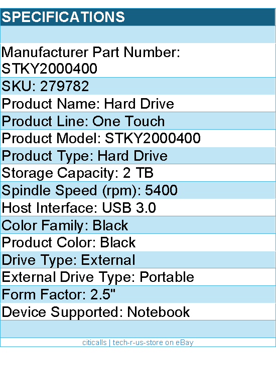 Seagate STKY2000400 One Touch 2 TB Portable Hard Drive - 2.5" External - Black