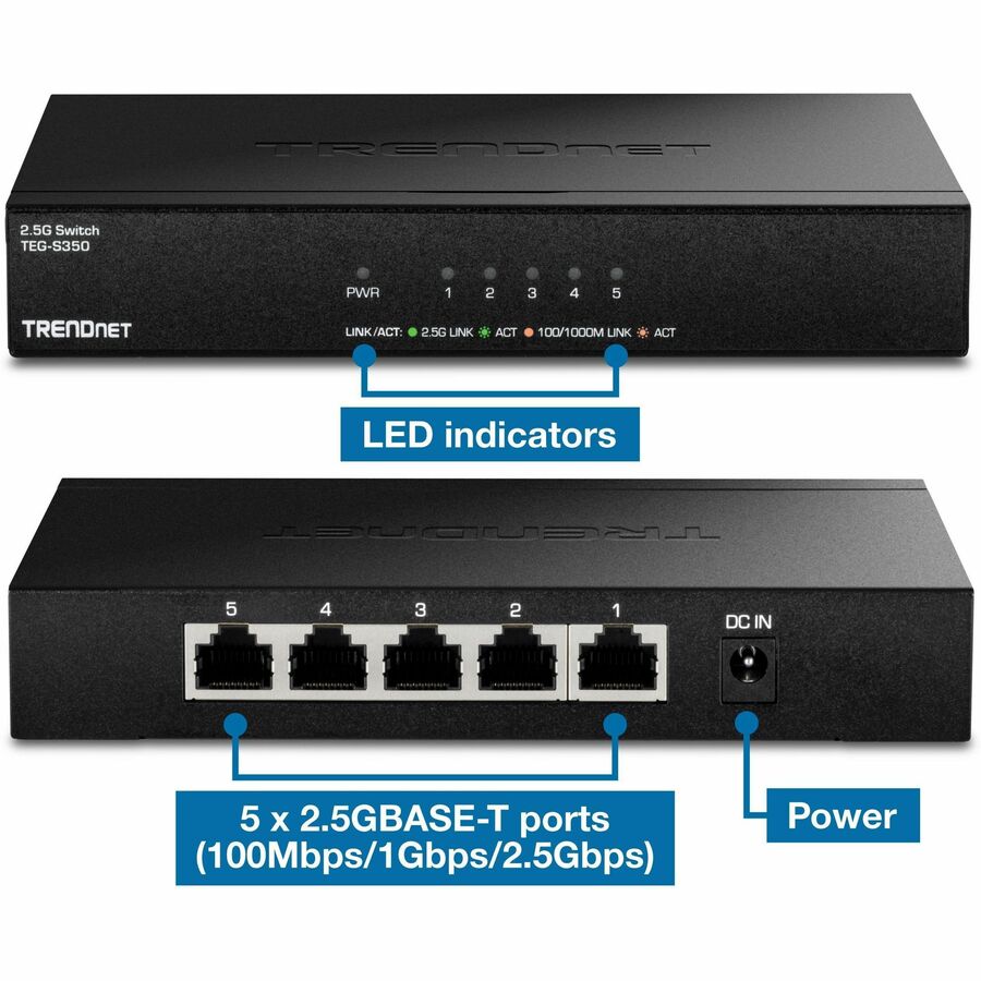 TRENDnet TEG-S350 5-Port Unmanaged 2.5G Switch - 5 x 2.5GBASE-T Ports
