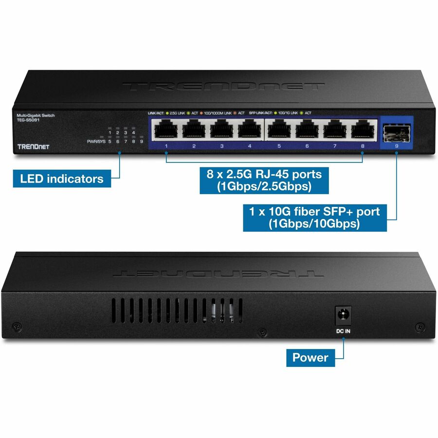 TRENDnet TEG-S5091 9-Port Unmanaged 2.5G Switch with 10G SFP+ Port