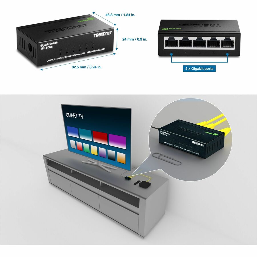 TRENDnet TEG-S50G 5-Port Mini Gigabit Switch - GREENnet Technology - Black