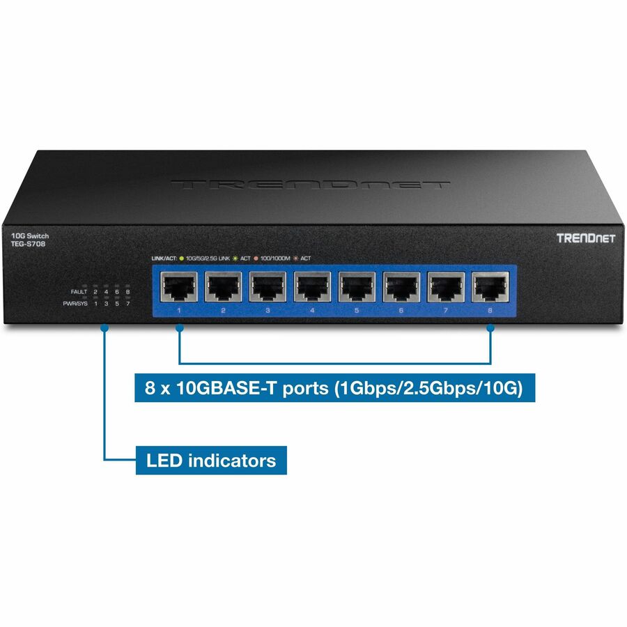 TRENDnet TEG-S708 8-Port 10G Switch - 8 x 10G RJ-45 Ports, 160Gbps