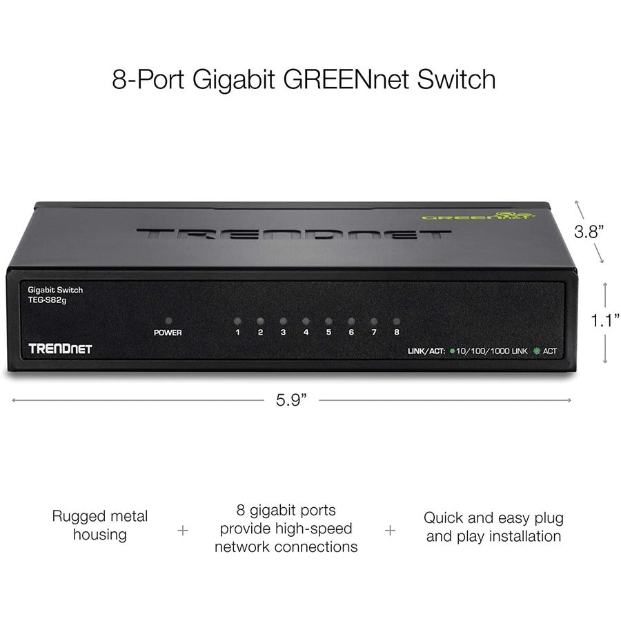 TRENDnet TEG-S82g 8-Port Gigabit GREENnet Switch, Ethernet Network Switch
