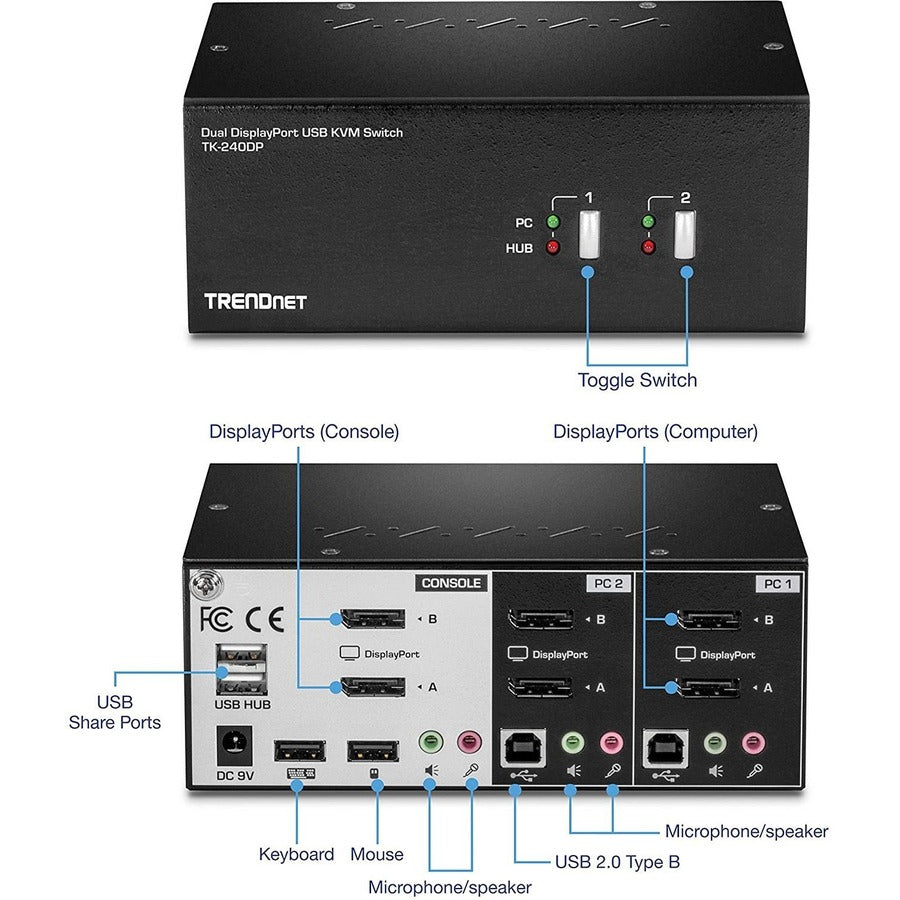 TRENDnet TK-240DP 2-Port Dual Monitor DisplayPort KVM Switch
