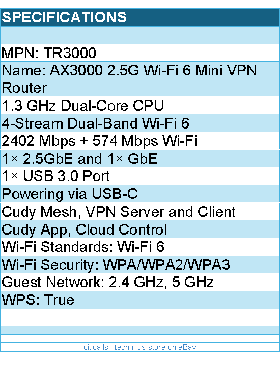 Cudy TR3000 AX3000 2.5G Wi-Fi 6 Router with USB Dual-Band Retail