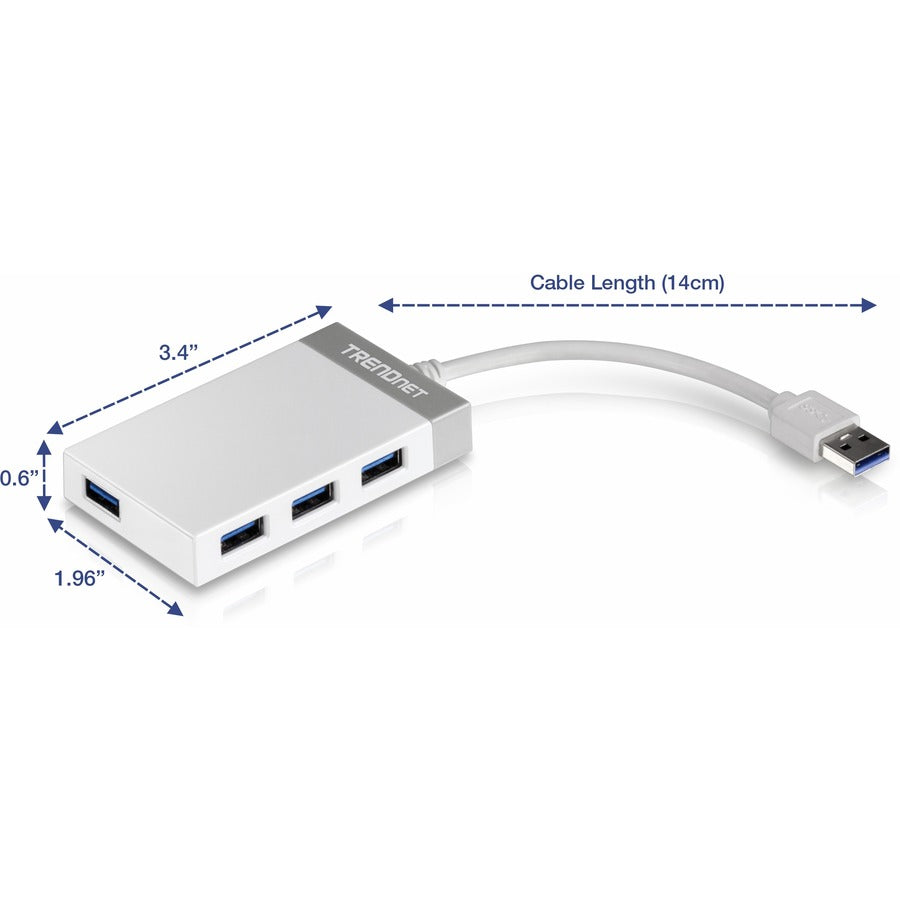 TRENDnet TU3-H4E 4-Port USB 3.0 Compact Mini Hub with Built in USB 3.0 Cable