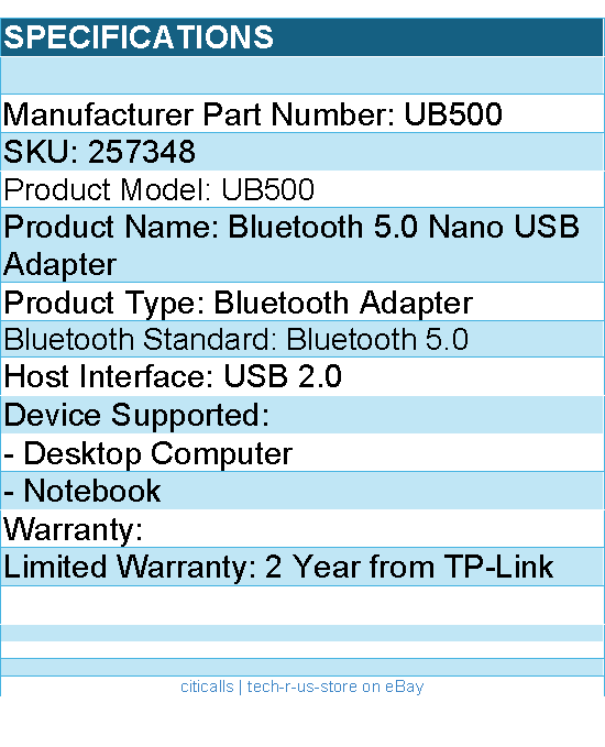 TP-Link UB500 Networking - Bluetooth5.0 Nano USB Adapter - USB 2.0
