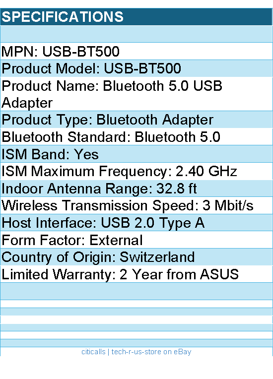 Asus USB-BT500 Bluetooth 5.0 Bluetooth Adapter - USB 2.0 Type A