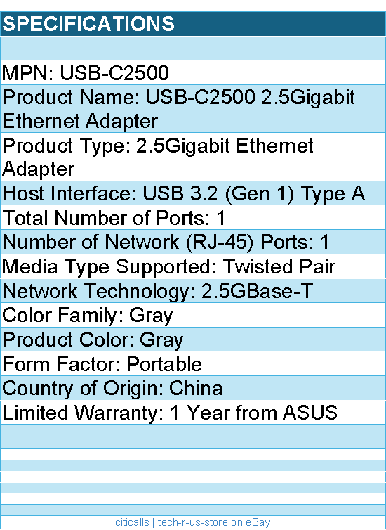 ASUS USB-C2500 2.5Gigabit Ethernet Adapter -TAA-compliant