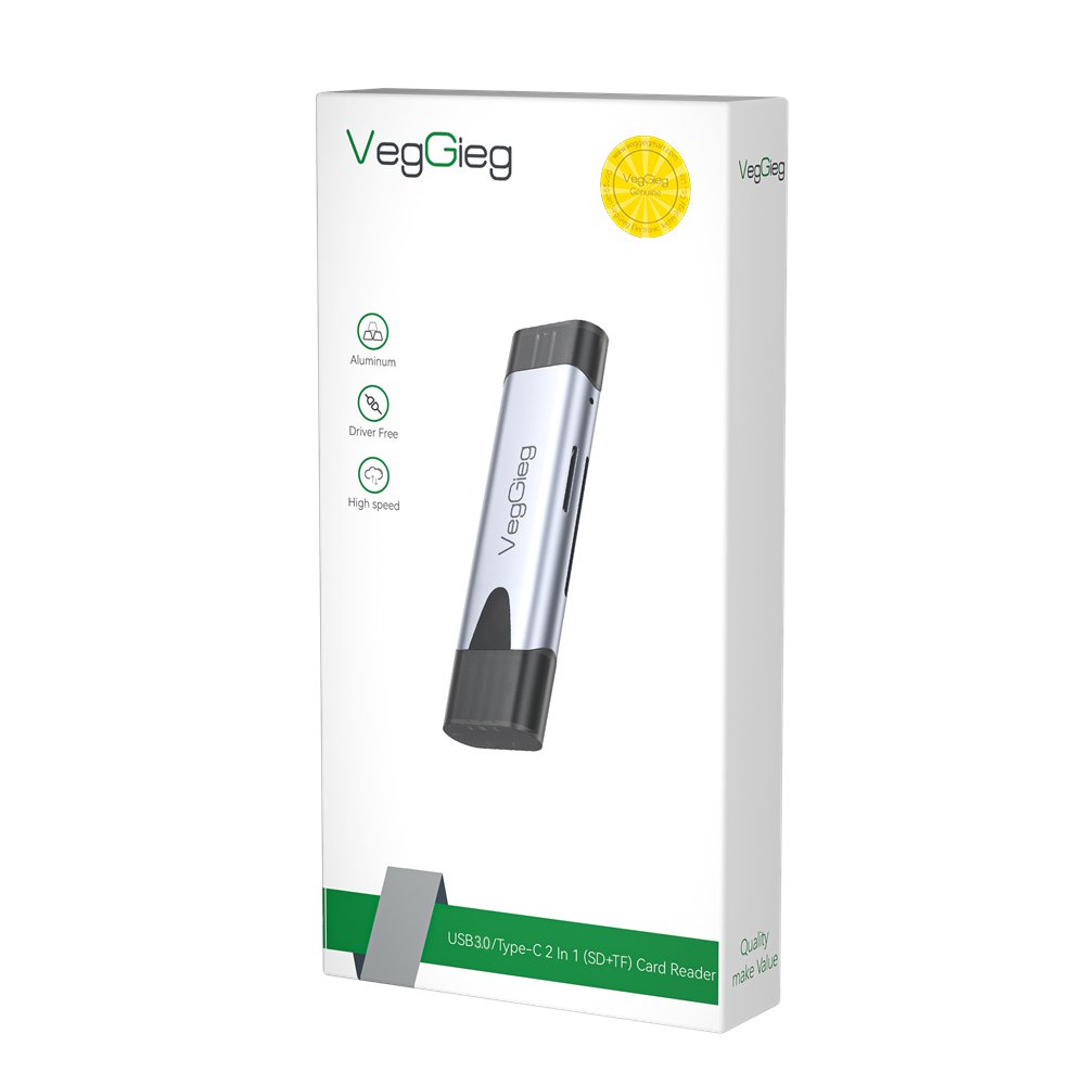 VegGieg V-C307 SD Card Reader,Dual Connector USB 3.0/USB C Memory Reader Adapter