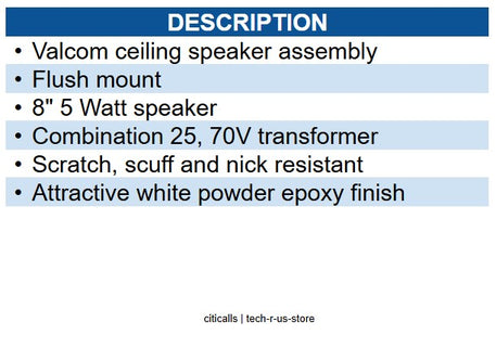 VALCOM VC-S-500 25/70 Volt Ceiling Speakers for Voice PA