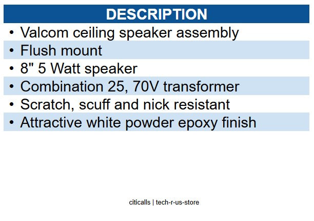 VALCOM VC-S-500 25/70 Volt Ceiling Speakers for Voice PA