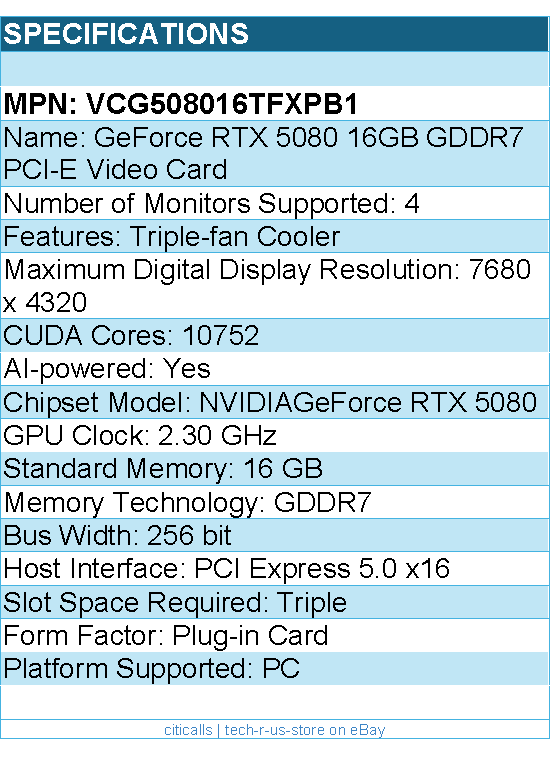 PNY VCG508016TFXPB1 Video Card - GeForce RTX 5080 16GB GDDR7 PCI-E Retail