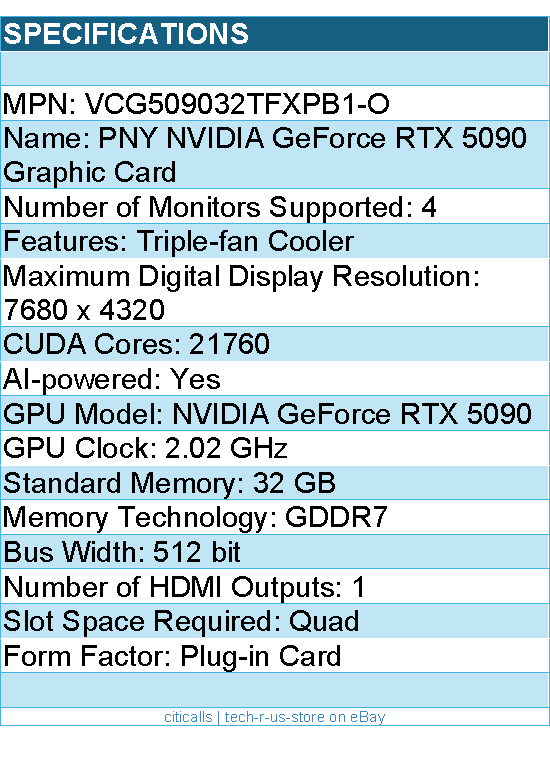 PNY VCG509032TFXPB1-O Graphics Card - GeForce RTX 5090 OC 32GB GDDR7 - Retail