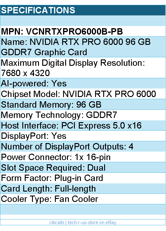 PNY VCNRTXPRO6000B-PB NVIDIA RTX PRO 6000 Graphic Card - 96 GB GDDR7