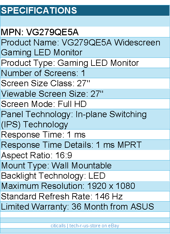 ASUS VG279QE5A TUF 27" Class Full HD Gaming LED Monitor - 16:9 - Black