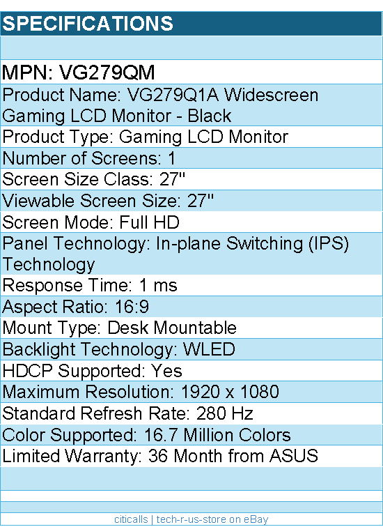 ASUS VG279QM TUF Gaming 27" Class Full HD Gaming LCD Monitor - 16:9 - Black