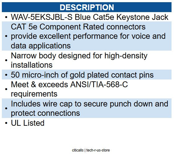 Wavenet WAV-5EKSJBL-25PK CAT5 JACK BLUE 25 PACK