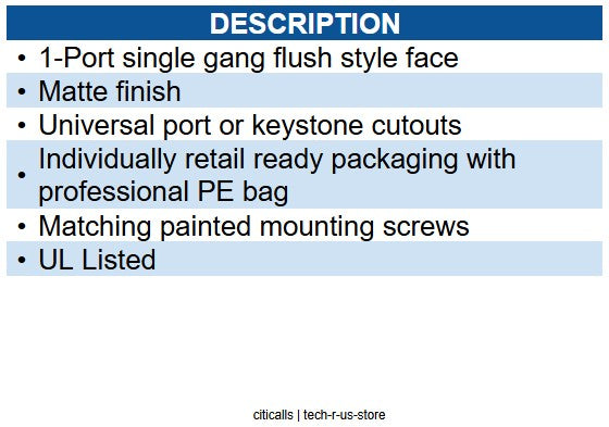 Wavenet WAV-FACE-1-WH-25PK FP01PWH-SPK FACEPLATE 25 PK WHITE