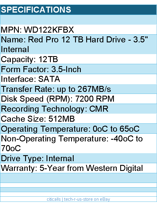 Western Digital WD122KFBX Hard Drive - 12 TB 3.5 SATA 512MB WD Red Pro